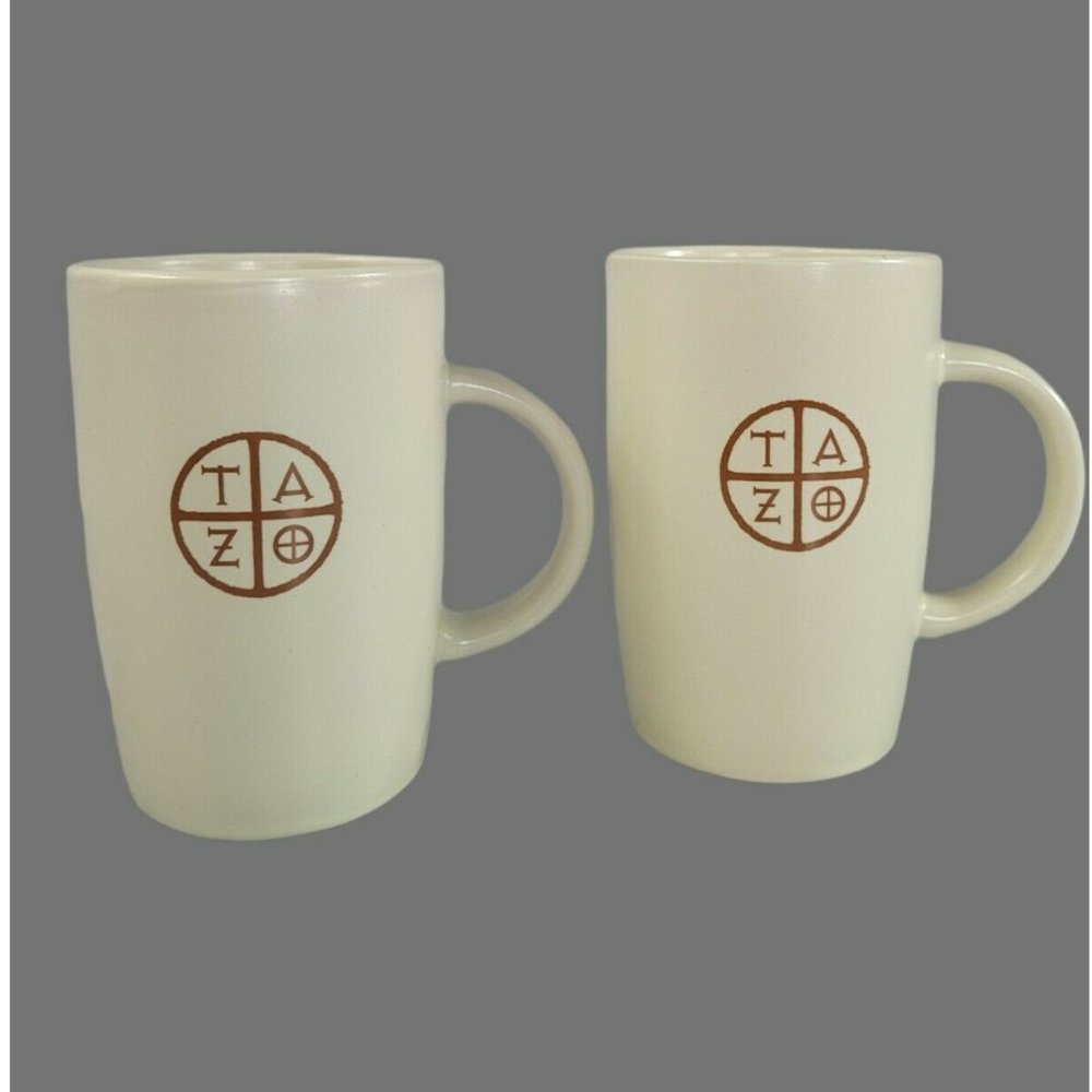 TAZO 2012 Tea Logo Starbucks Cream Coffee Mugs 11.8 oz Set Of 2 EUC